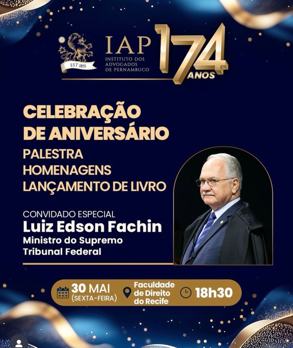 Ministro Edson Fachin recebe título de Membro Honorário do IAP nessa&nbsp;sexta-feira(30)